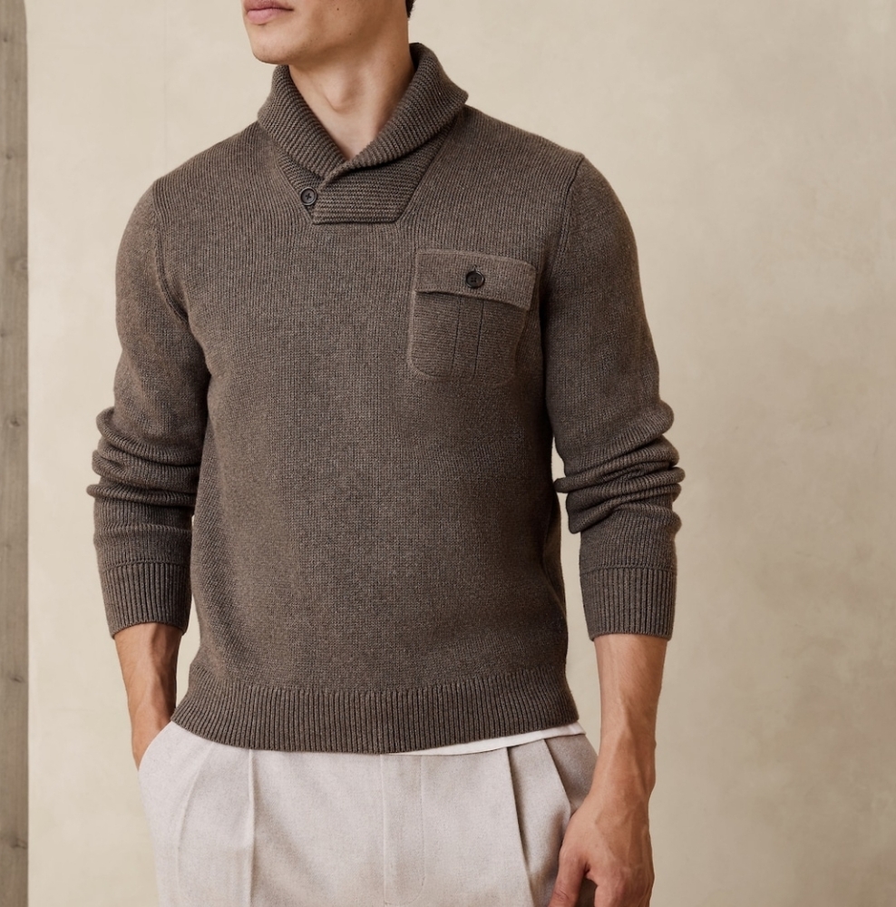 Banana Republic Men's Taupe Shawl Collar Sweater